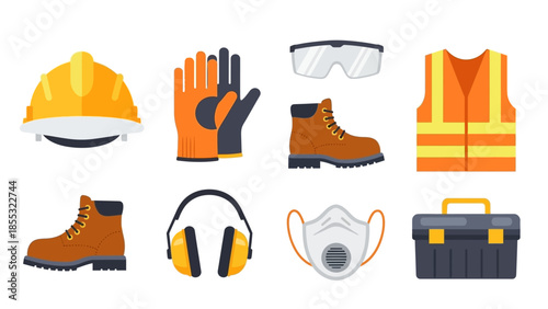 Essential safety equipment collection: helmet, gloves, boots, and more