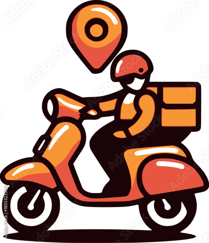 Efficient Delivery Rider on a Scooter with Location Pin Icon