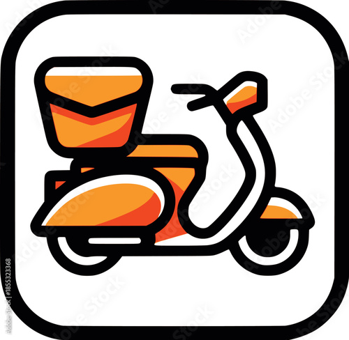 Orange Delivery Scooter Icon with Package Box on White Background