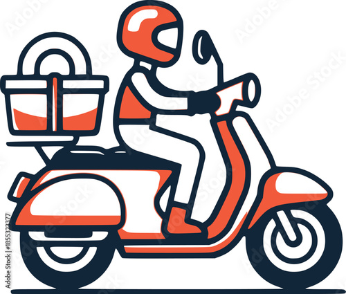 Stylized Illustration of a Delivery Rider on a Scooter with a Package