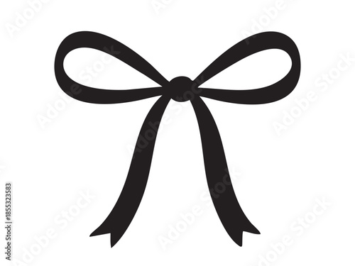 Black silhouette of ribbon bow isolated on white background, elegant design element. concept of gift, decoration, present wrapping, festive ornament, celebration, accessory, icon
