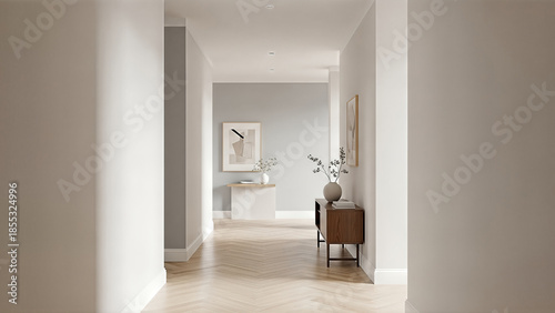 Modern Minimalist Interior Hallway with Decor.