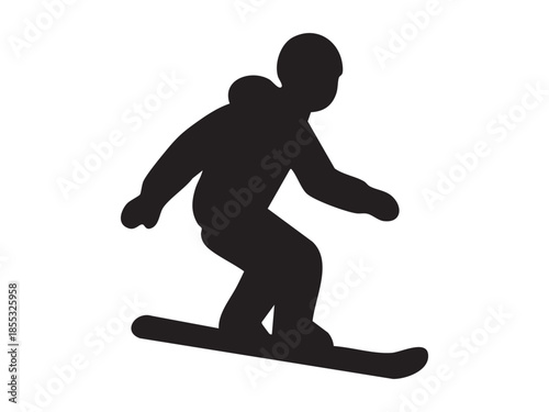 Black silhouette of snowboarder performing trick, isolated on white background. concept of snow sport, winter activity, extreme sport, icon, logo, dynamic movement, stunt.