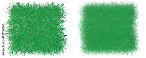 Side-by-side grass texture comparison showing spiky and smooth styles for digital rendering or natural element simulation