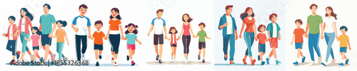 Vector Illustration of a Cute and Happy Family Walking Together