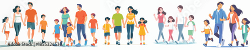 Vector Illustration of a Cute and Happy Family Walking Together