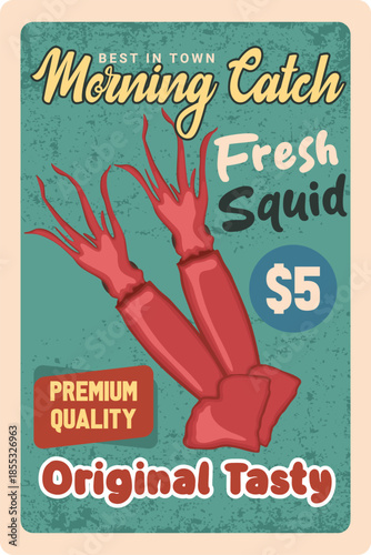 Morning Catch Fresh Squid Vintage Seafood Poster
