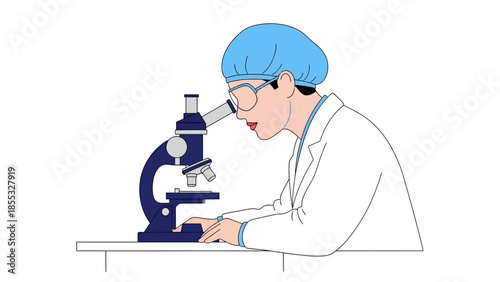 Scientist observing under microscope in laboratory setting