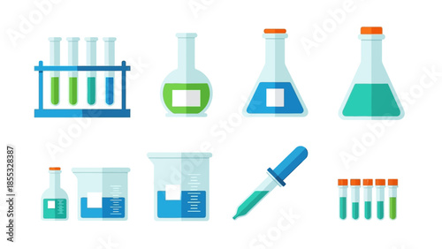 Lab equipment icons: flat chemical flask and test tube collection