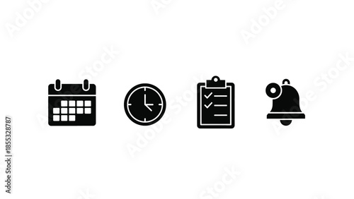 Icons representing time, tasks, and reminders for planning and organization