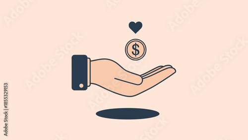 An Outstretched Hand Receiving a Coin with a Heart Above it