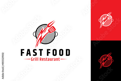 Fast food grill restaurant logo design template