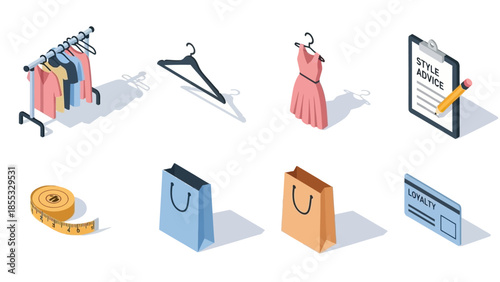 Isometric fashion and retail elements for design projects