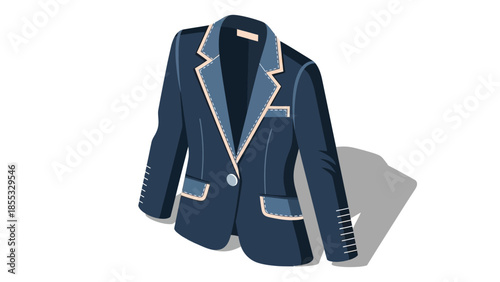 Elegant navy blue blazer with detailed stitching and stylish design
