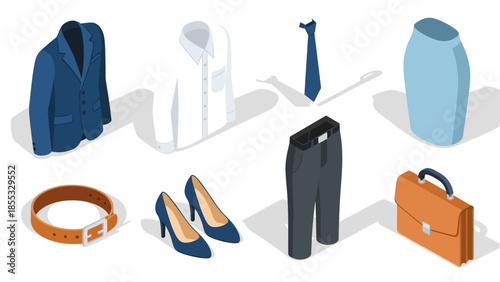 Isometric business attire collection: formal outfits and accessories for professionals