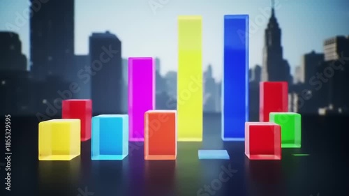 Abstract 3D Bar Chart Visualizations with Bokeh Cityscape Background