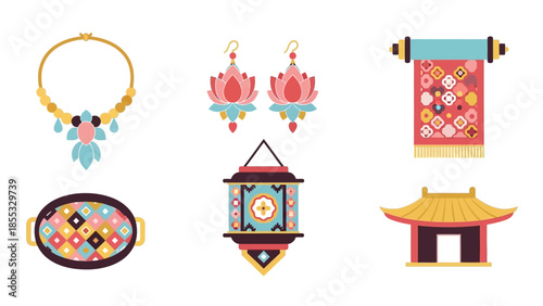 Traditional asian decor elements in flat design style