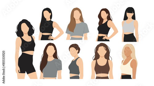 Diverse women in fashionable outfits set in minimalist style