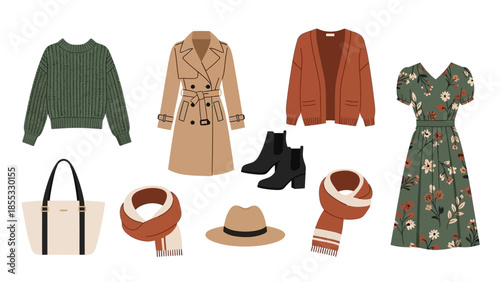 Trendy fall fashion outfits with accessories in minimalist style