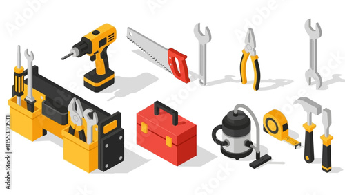 Isometric diy tools collection: essential hand tools and equipment for home improvement