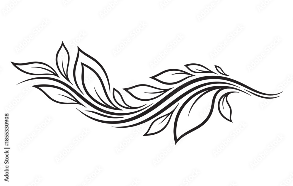 Obraz premium Minimalist Hand-Drawn Floral Vine Illustration with Elegant Botanical Line Art Swirl