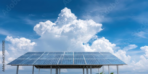 Solar Panel Installation Under Blue Sky With White Clouds Alternative Energy Concept