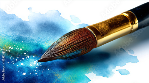 Watercolor brush on transparent background, creativity tool, art supply, painting instrument, artistic expression, craft equipment illustration, with copy space