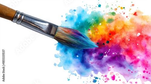 Watercolor brush on transparent background, creativity tool, art supply, painting instrument, artistic expression, craft equipment illustration, with copy space