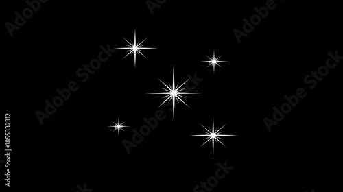 Four-pointed star shapes suggesting sparkle, cleanliness symbol in solid black, graphic element, decorative icon, simple design, with copy space
