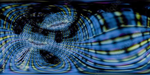 Abstract digital glitch waves in an immersive 360 VR technology background with flowing neon data streams.