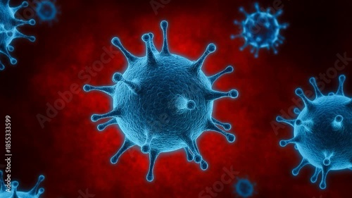 Video of flu virus cell in red artery. Outbreak influenza background. Microbiology and virology concept.
