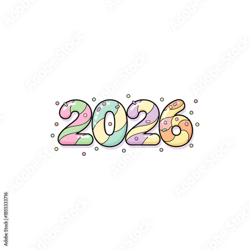 2026 in candy style icon flat vector design.