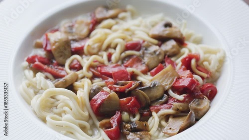 Close-Up of Mushroom Noodles