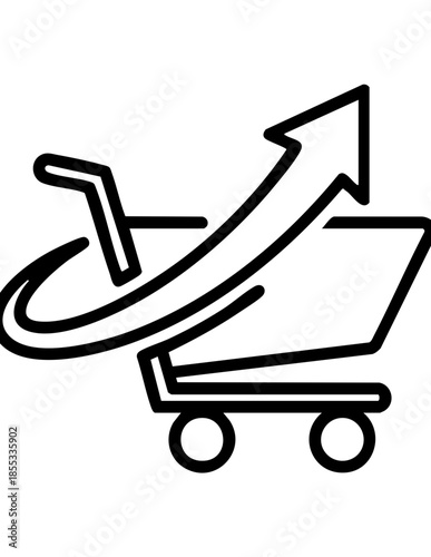 Shopping cart with growing sales arrow