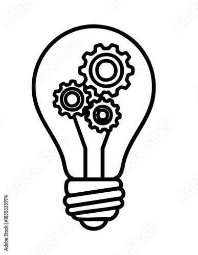 Innovative light bulb with gears inside symbolizing creativity