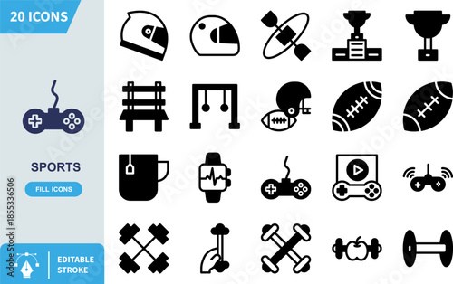 Simple dark blue video game controller icon representing digital entertainment and interactive sports gaming hobbies for interface design elements