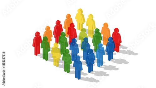 Colorful isometric crowd of figures in a diverse formation