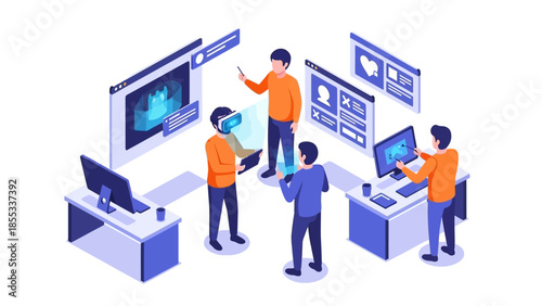 Isometric team collaboration in virtual reality office environment