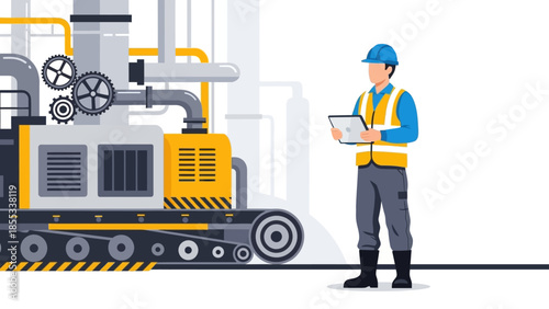 Engineer supervising machinery in modern industrial facility