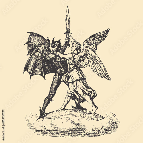 Winged Warrior Angel Vintage Engraving Illustration