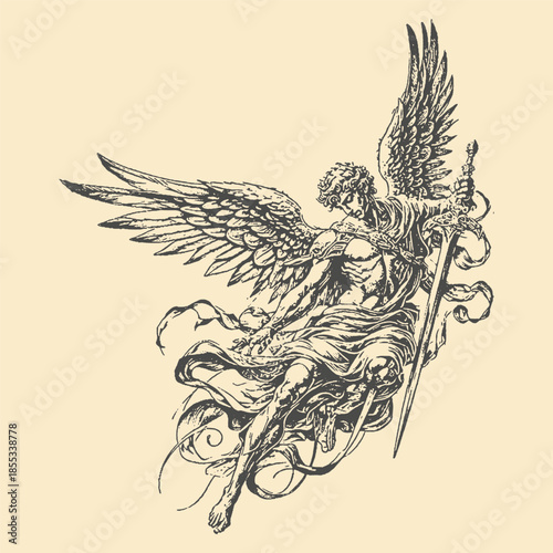 Flying Angel Classical Antique Engraving Art