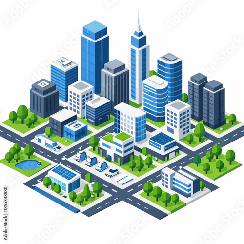 Ciudad futurista con edificios y parques