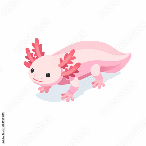Axolotl rosa en perspectiva isométrica