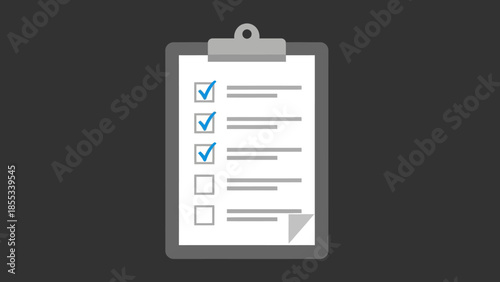 Checklist clipboard with blue check marks on dark background for task management