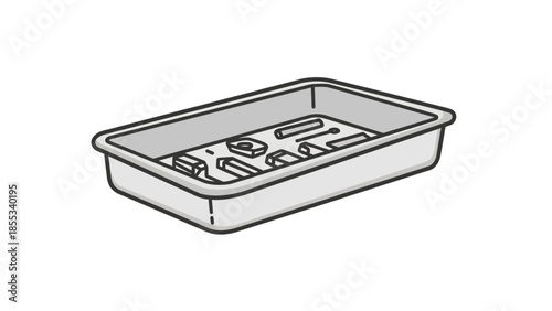Isometric metal electronics tray with components in simple design