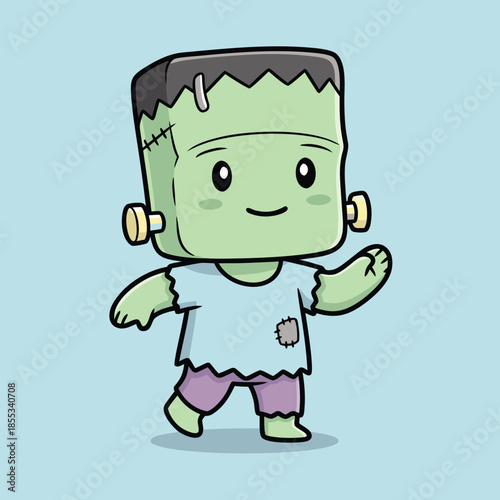 Cute Frankenstein Monster Cartoon Character.
