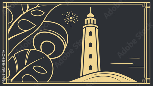 Vintage Lighthouse Line Art Illustration Background