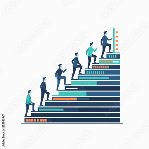 Businessmen climbing stairs to success illustrating career growth and ambition.