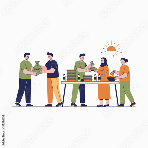 People engaging in charitable activities distributing food and goods to those in need embodying community support and generosity.