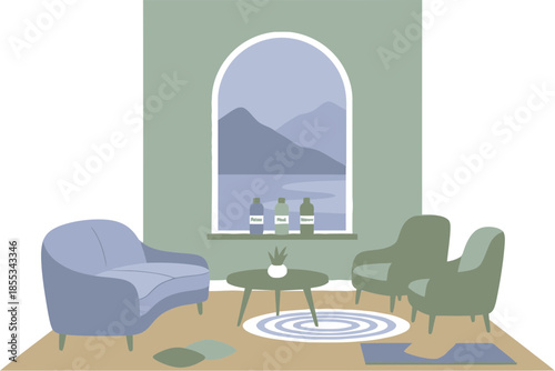 Stylish modern living room interior with comfortable furniture.